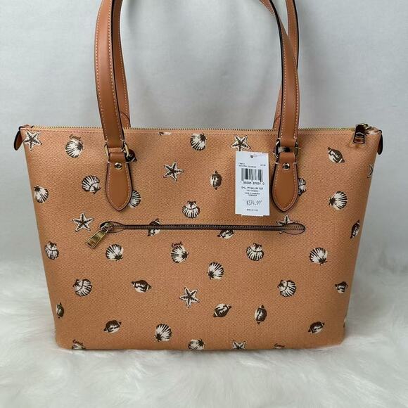 Coach Gallery Tote Bag With Shell Print In Canvas/Coral/Sunrise CBM12 NWT - Picture 3 of 9